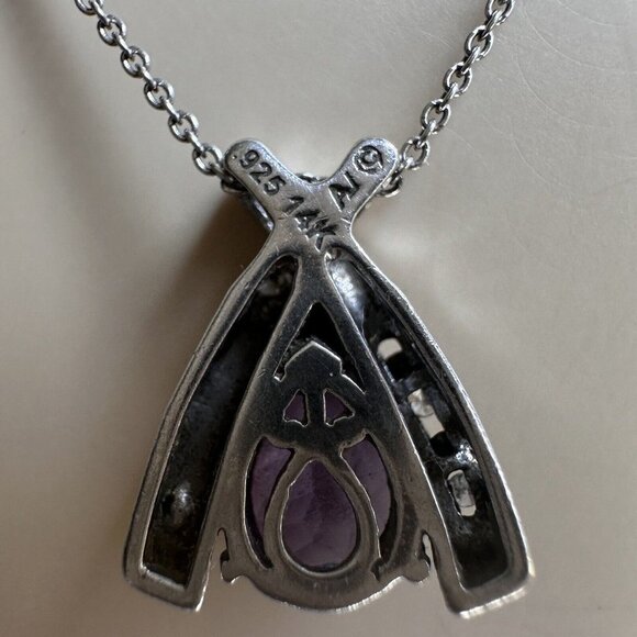 Pendant Necklace 18" Pear Shape Purple Amethyst 925 Sterling 14K Gold Plate 3.5g - Picture 6 of 8